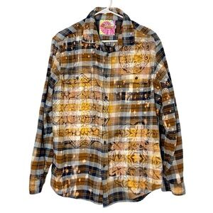 Upcycled Flannel Shirt Mens Size XL Unisex Handmade Floral Grunge Custom Plaid